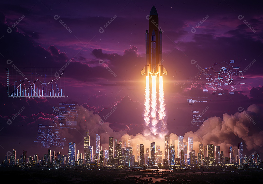 Imagem retrata o lançamento de um foguete