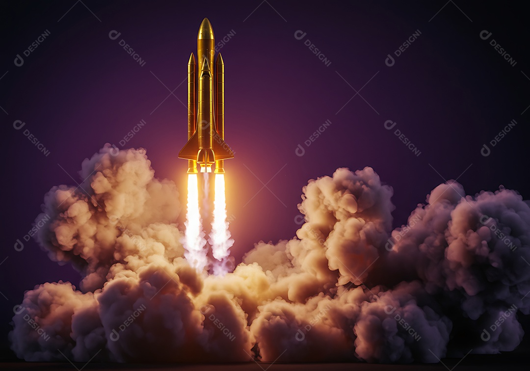 Imagem retrata o lançamento de um foguete