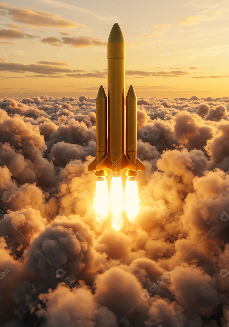 Imagem retrata o lançamento de um foguete