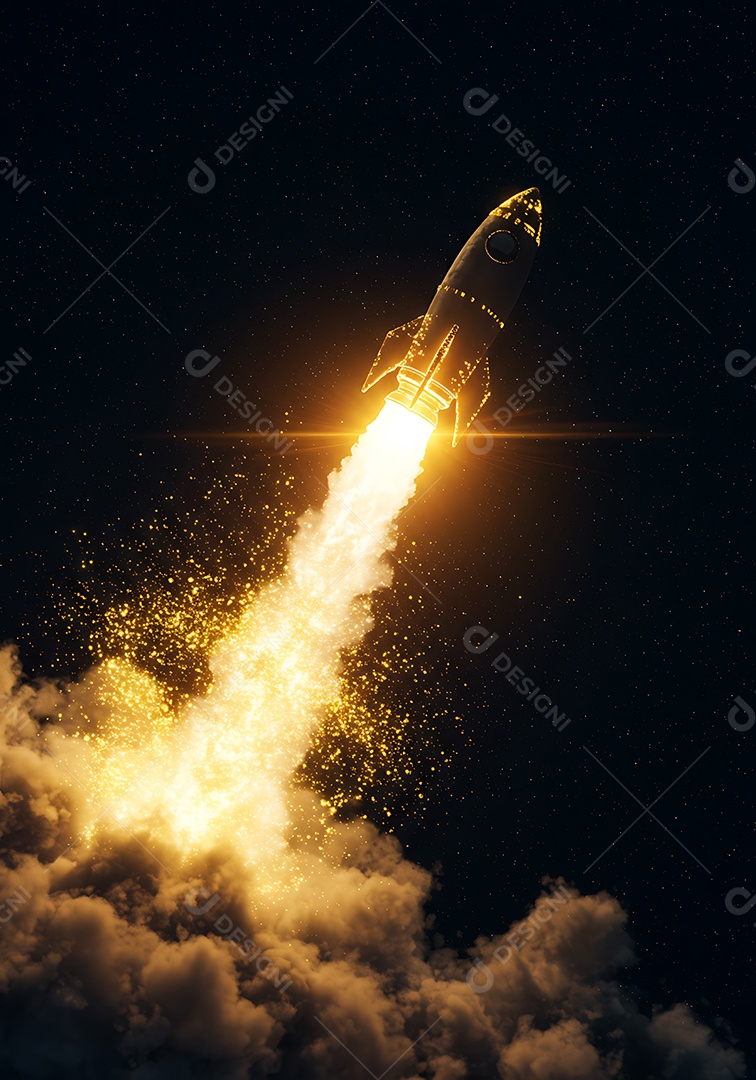 Imagem retrata o lançamento de um foguete