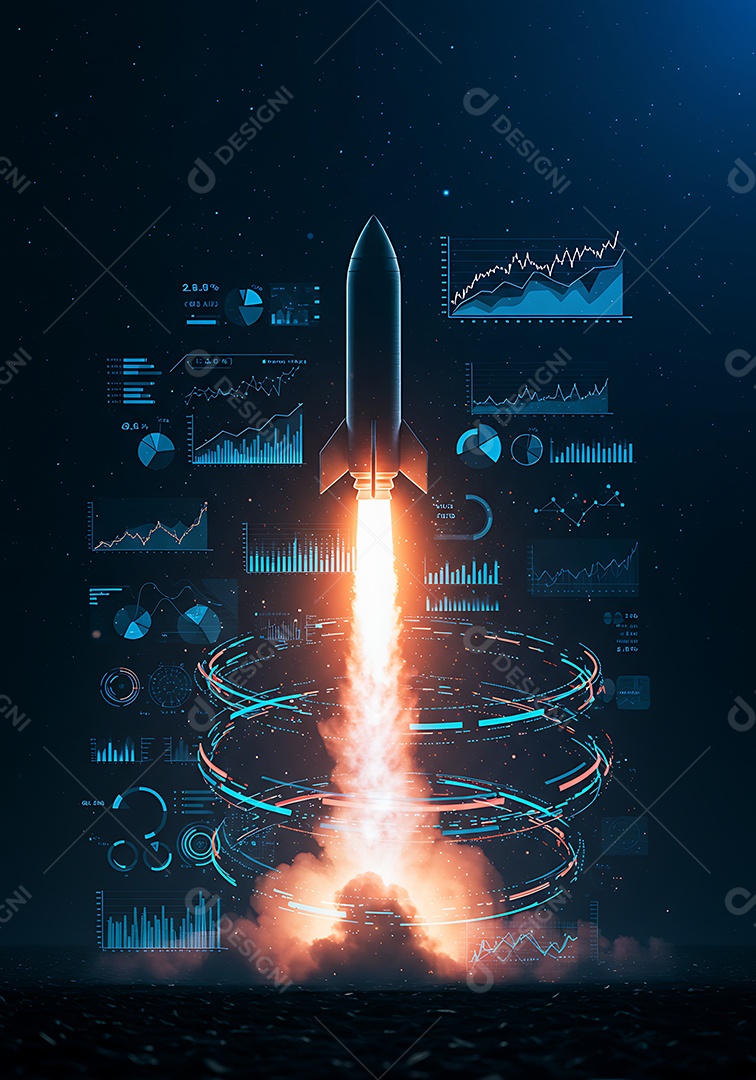 Imagem retrata o lançamento de um foguete