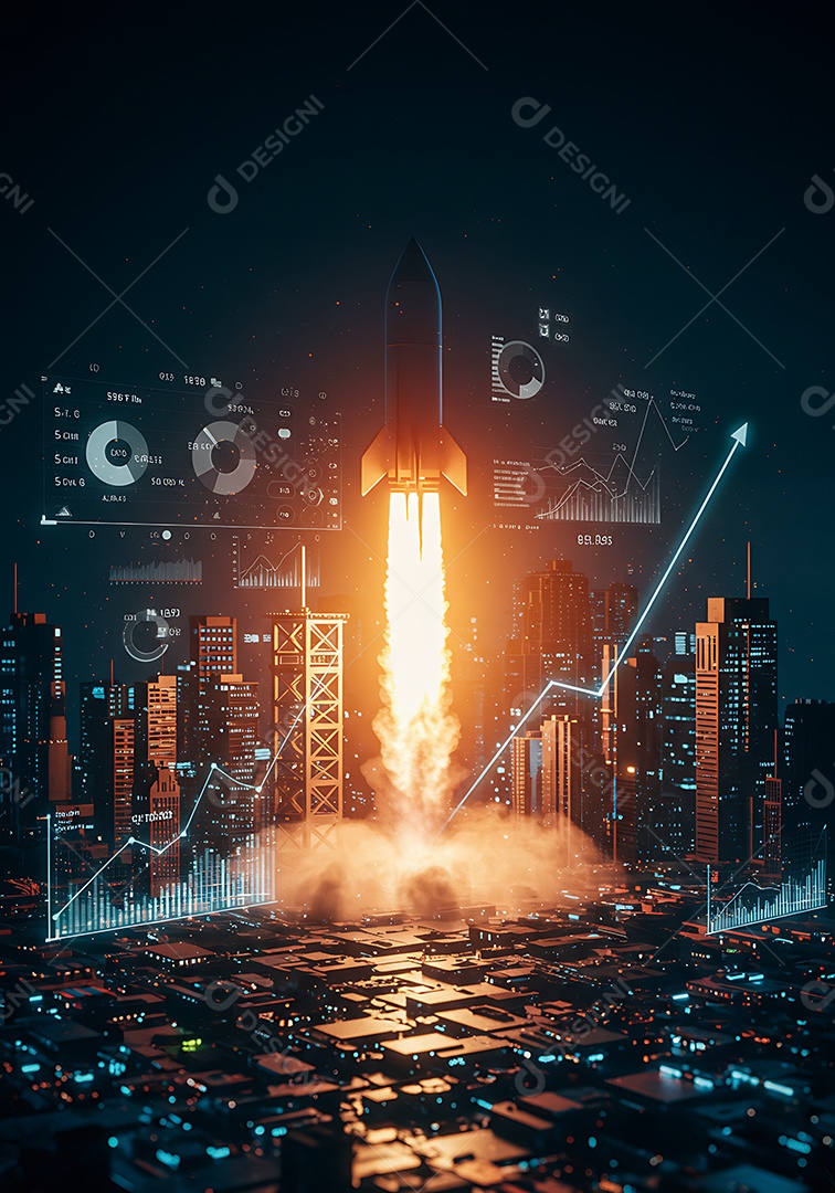 Imagem retrata o lançamento de um foguete