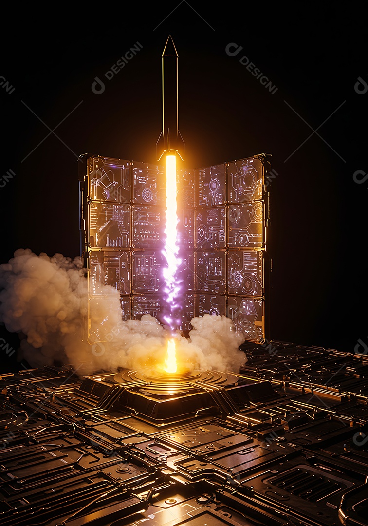 Imagem retrata o lançamento de um foguete