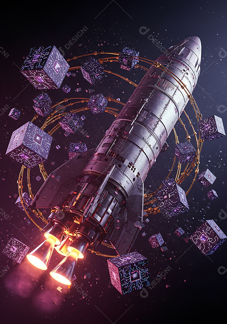 Imagem retrata o lançamento de um foguete