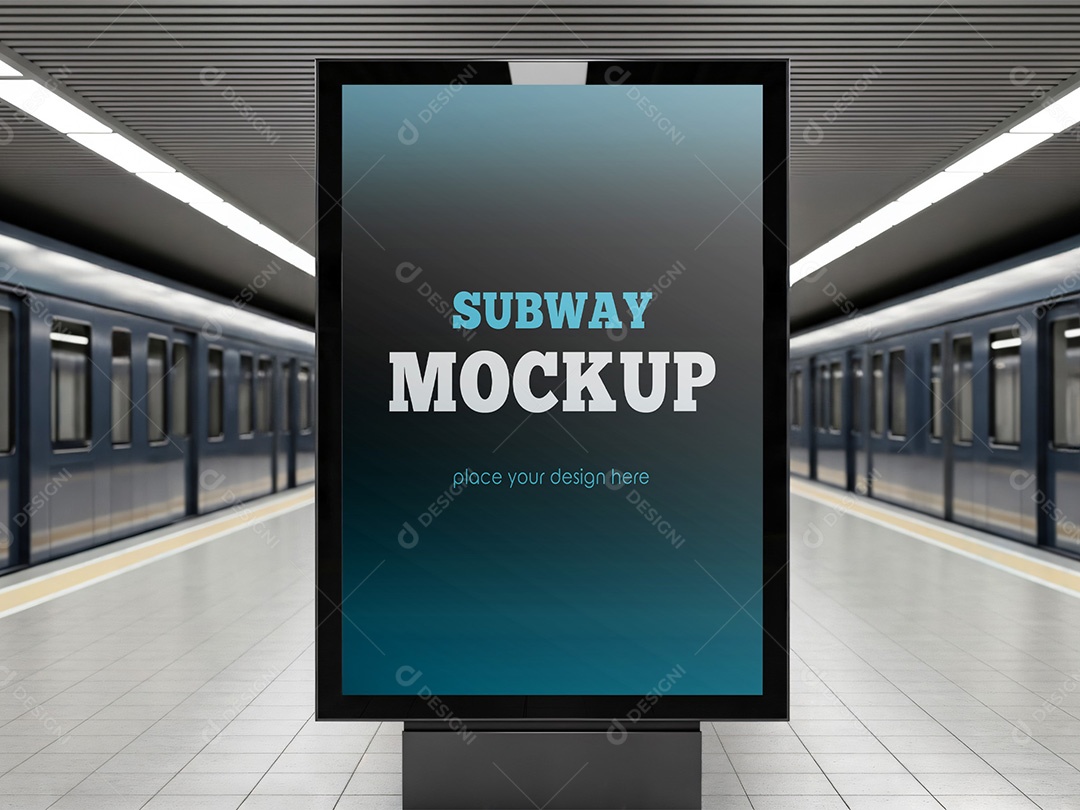 Placa Publicitária na Estação de Metrô Mockup PSD Editável