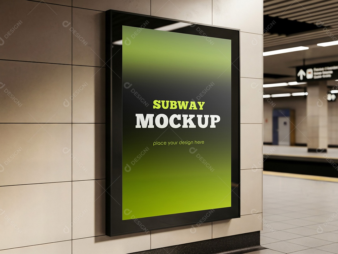 Placa Publicitária na Estação de Metrô Mockup PSD Editável