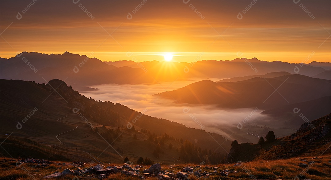 Linda paisagem de lago pôr do sol