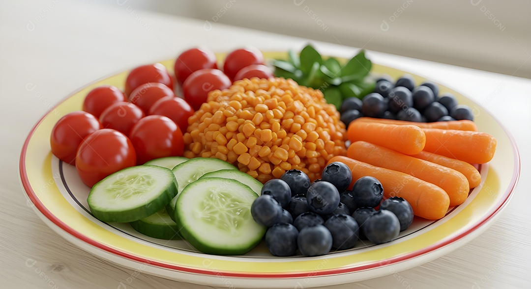 Frutas e legumes fescas em um prato