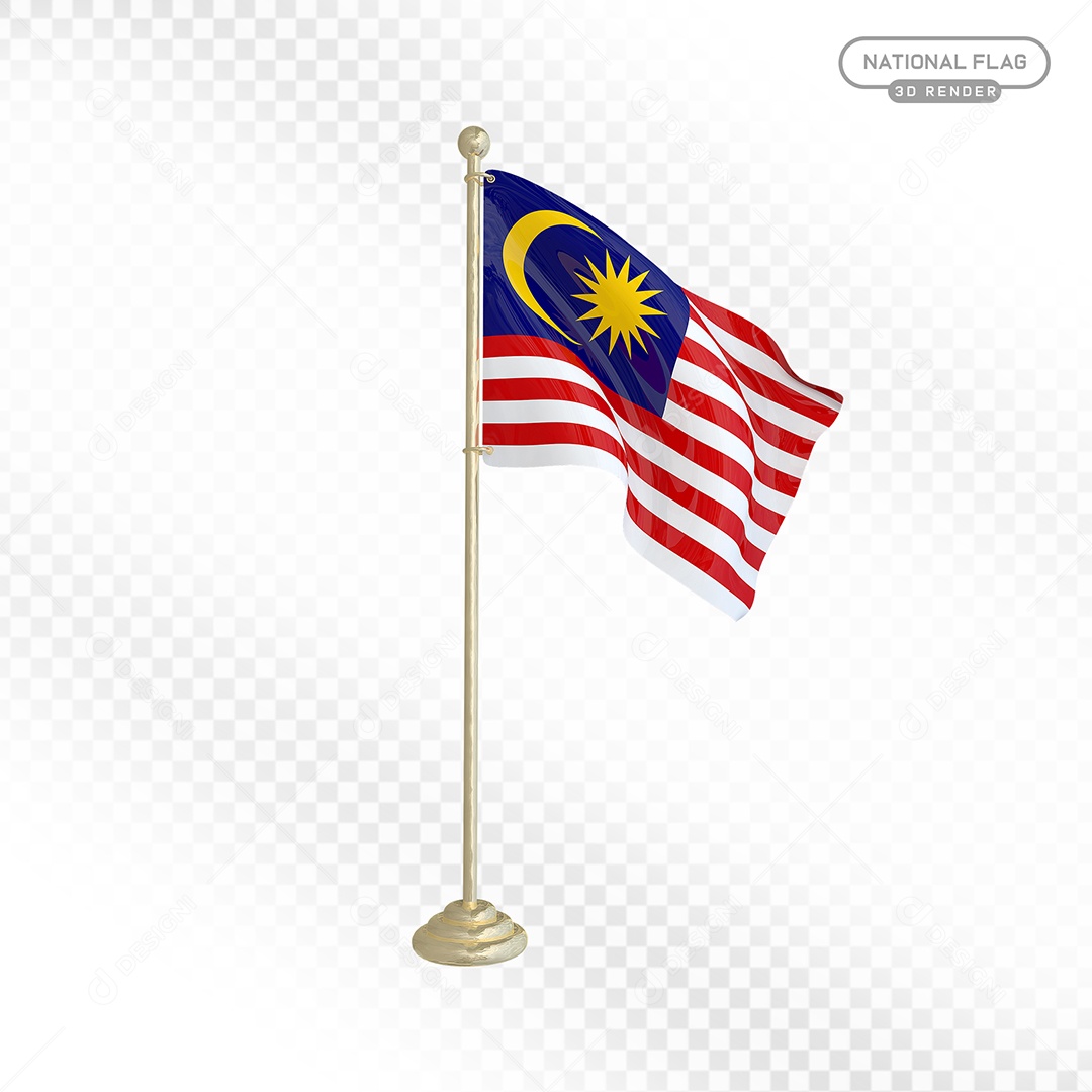 Elemento 3D Bandeira da Malásia para Composição PSD