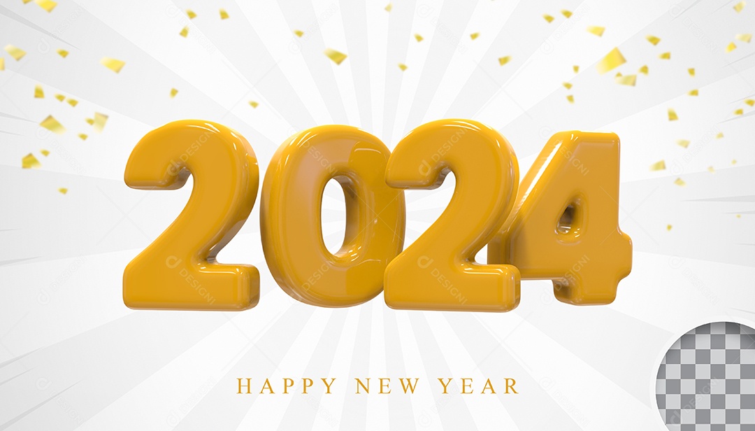 Elemeto 3D Feliz Ano Novo 2024 PAra Composição PSD
