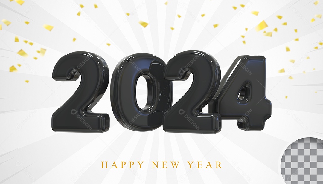 Elemeto 3D Feliz Ano Novo 2024 PAra Composição PSD