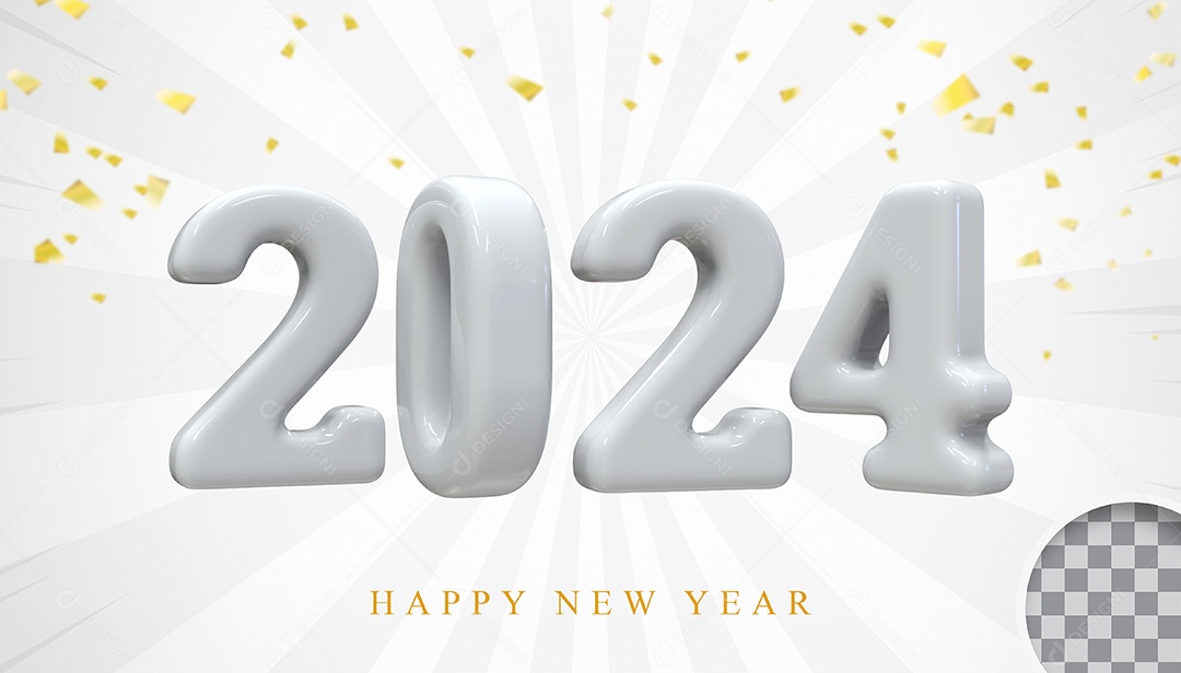 Elemeto 3D Feliz Ano Novo 2024 PAra Composição PSD