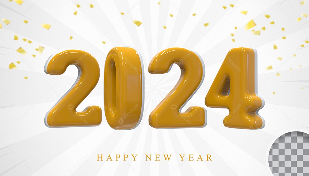 Elemeto 3D Feliz Ano Novo 2024 PAra Composição PSD