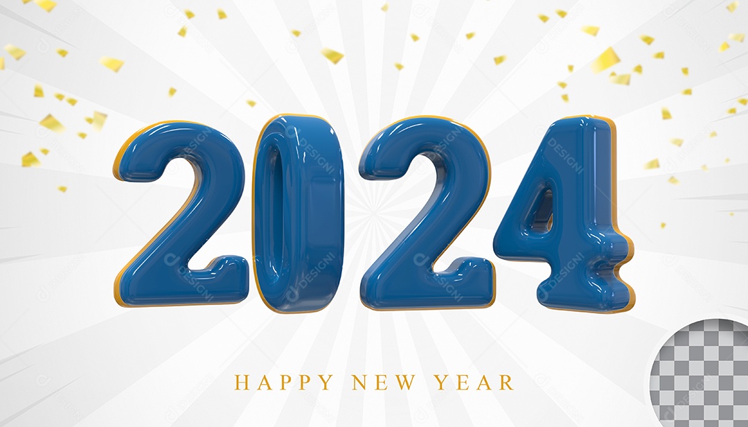 Elemeto 3D Feliz Ano Novo 2024 PAra Composição PSD
