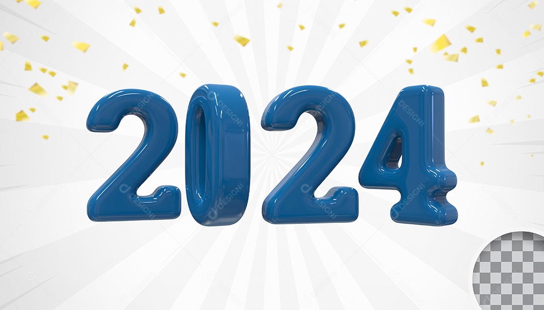 Elemeto 3D Feliz Ano Novo 2024 PAra Composição PSD