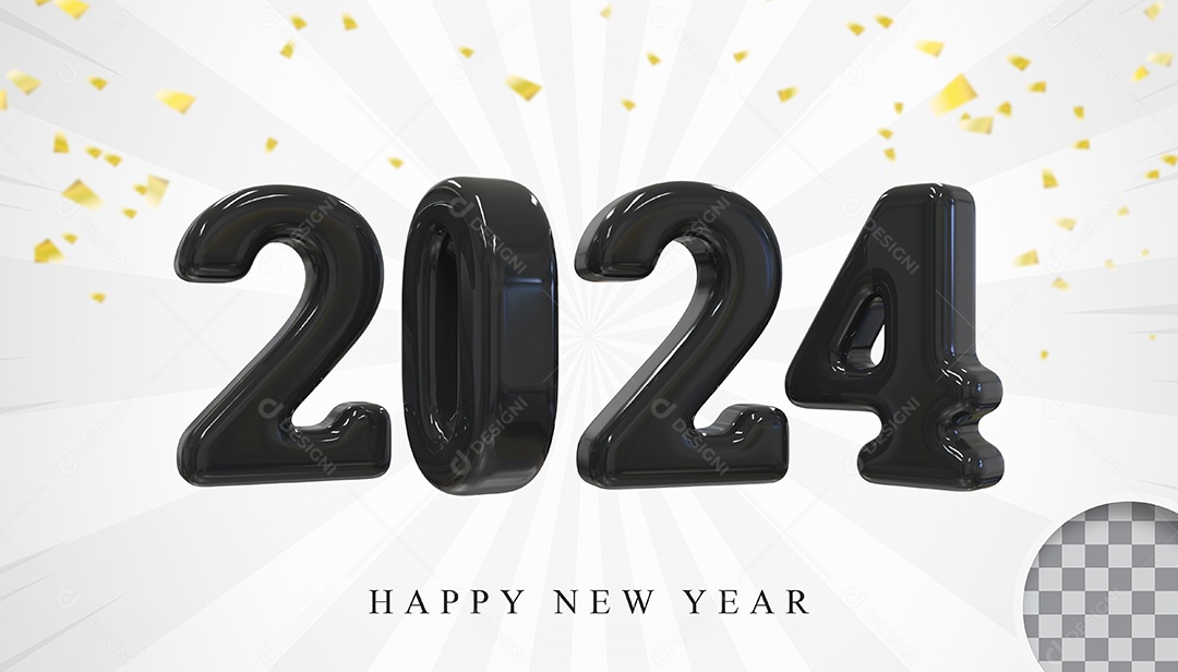 Elemeto 3D Feliz Ano Novo 2024 PAra Composição PSD