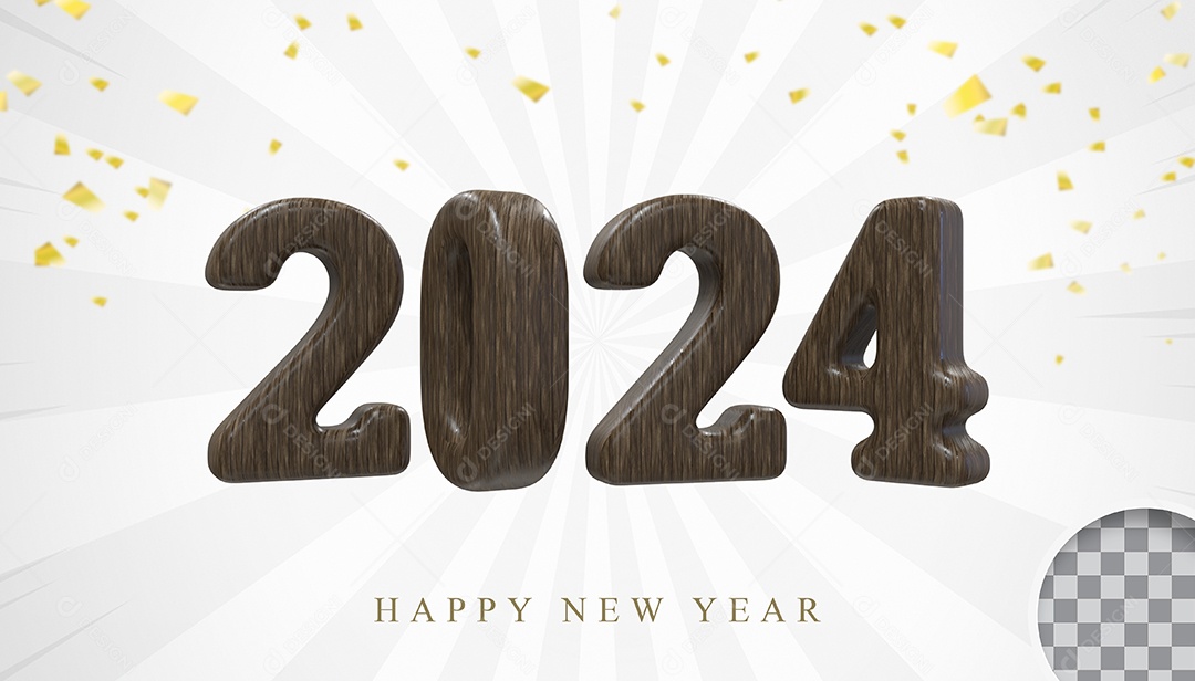 Elemeto 3D Feliz Ano Novo 2024 PAra Composição PSD