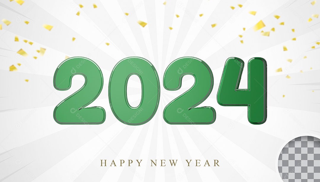 Elemeto 3D Feliz Ano Novo 2024 PAra Composição PSD