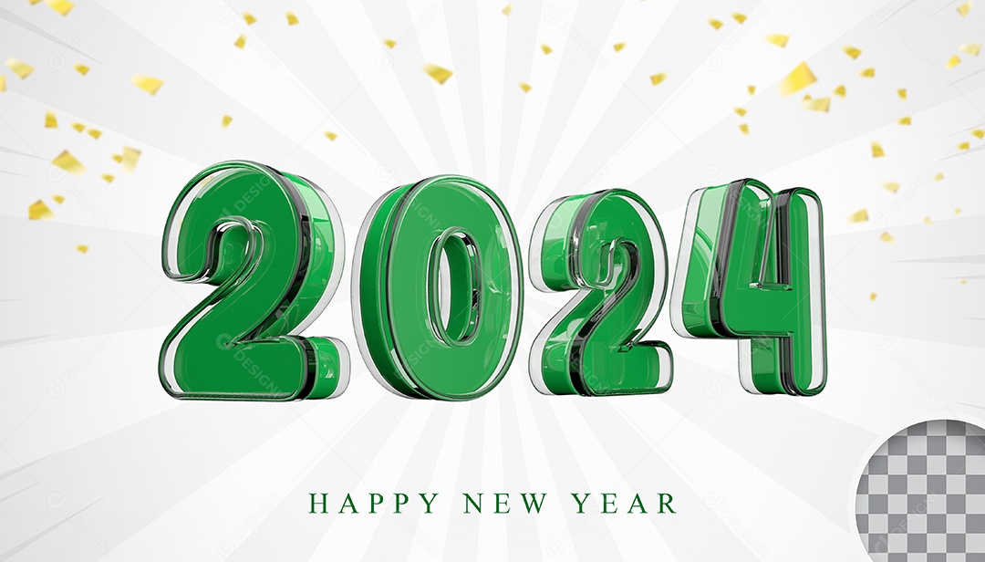 Elemeto 3D Feliz Ano Novo 2024 PAra Composição PSD