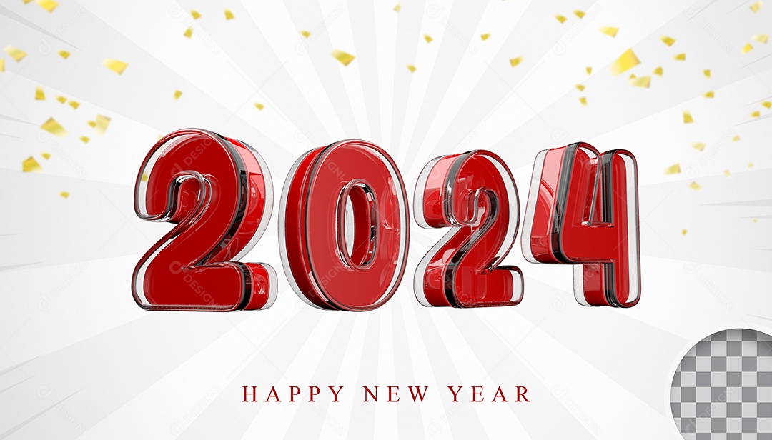 Elemeto 3D Feliz Ano Novo 2024 PAra Composição PSD
