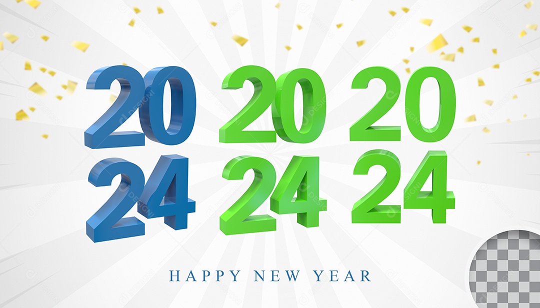 Elemeto 3D Feliz Ano Novo 2024 PAra Composição PSD