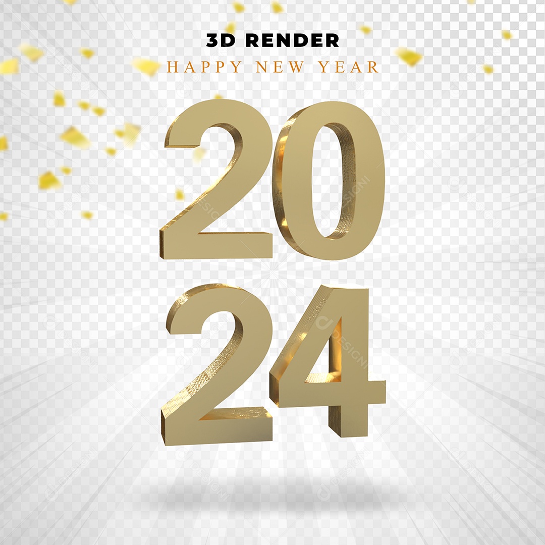 Elemeto 3D Feliz Ano Novo 2024 PAra Composição PSD