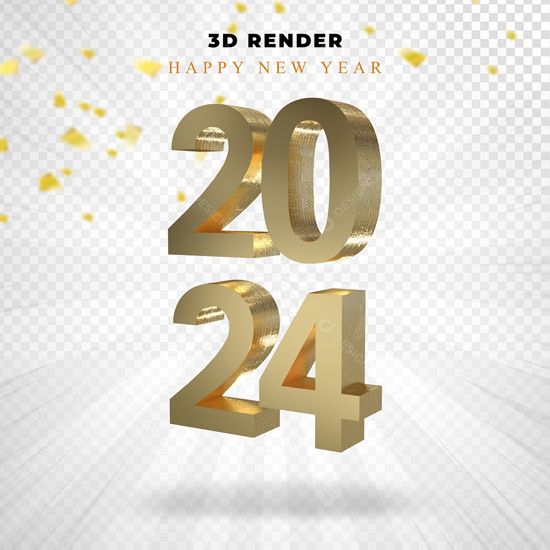 Elemeto 3D Feliz Ano Novo 2024 PAra Composição PSD