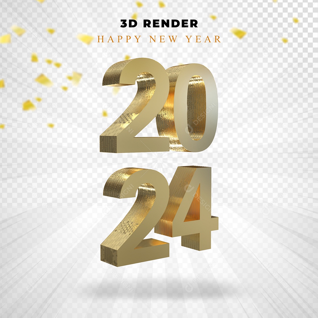 Elemeto 3D Feliz Ano Novo 2024 PAra Composição PSD