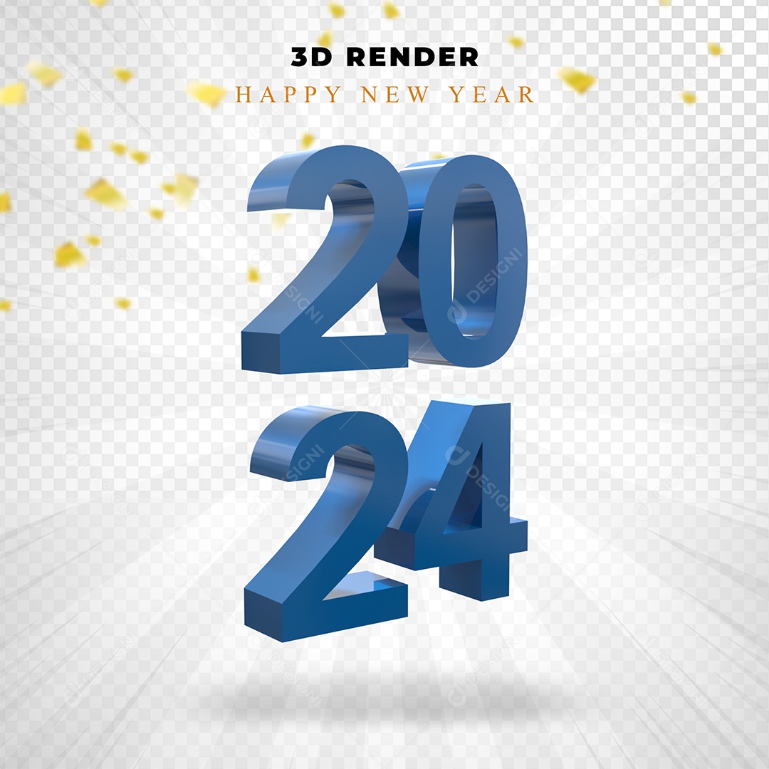 Elemeto 3D Feliz Ano Novo 2024 PAra Composição PSD