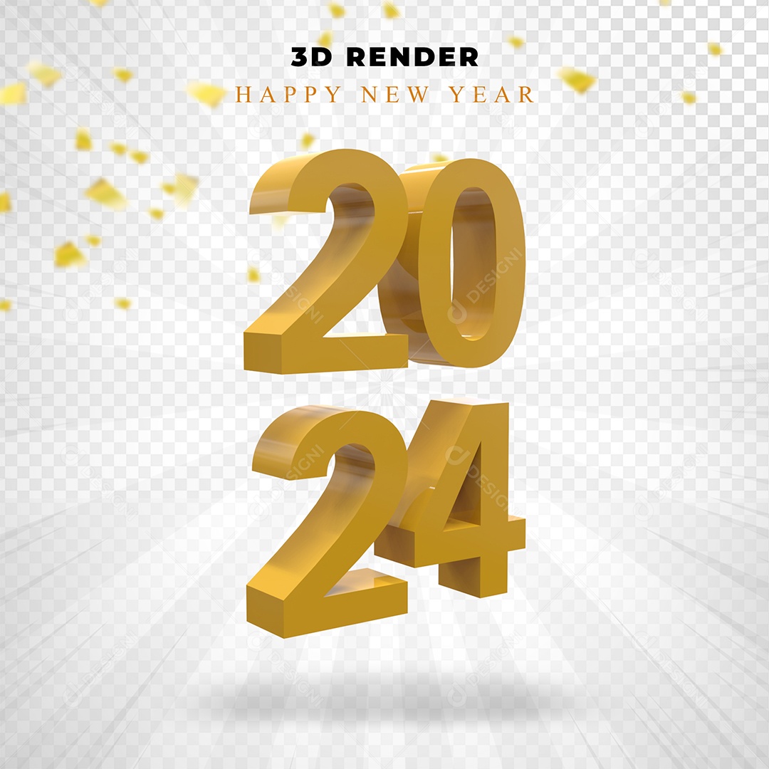 Elemeto 3D Feliz Ano Novo 2024 PAra Composição PSD