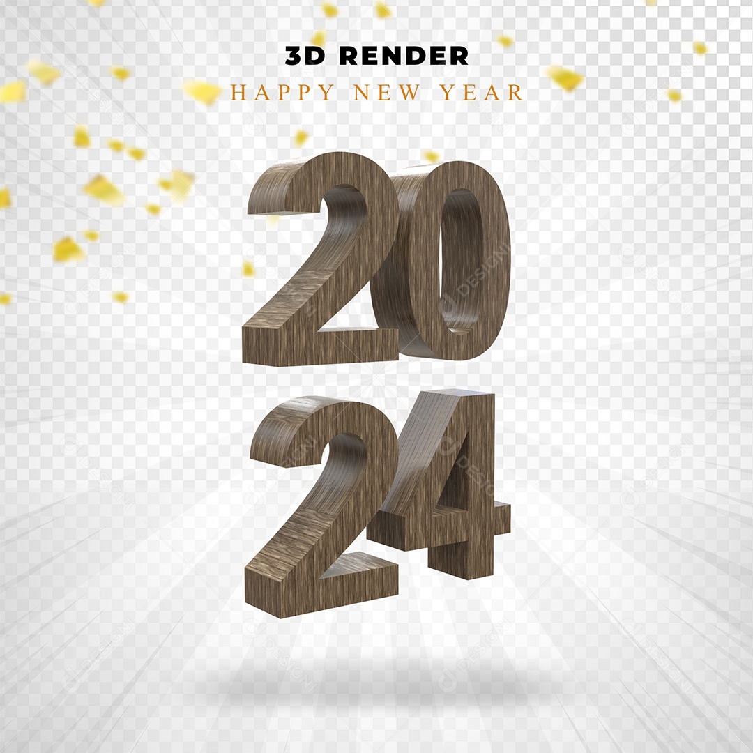 Elemeto 3D Feliz Ano Novo 2024 PAra Composição PSD