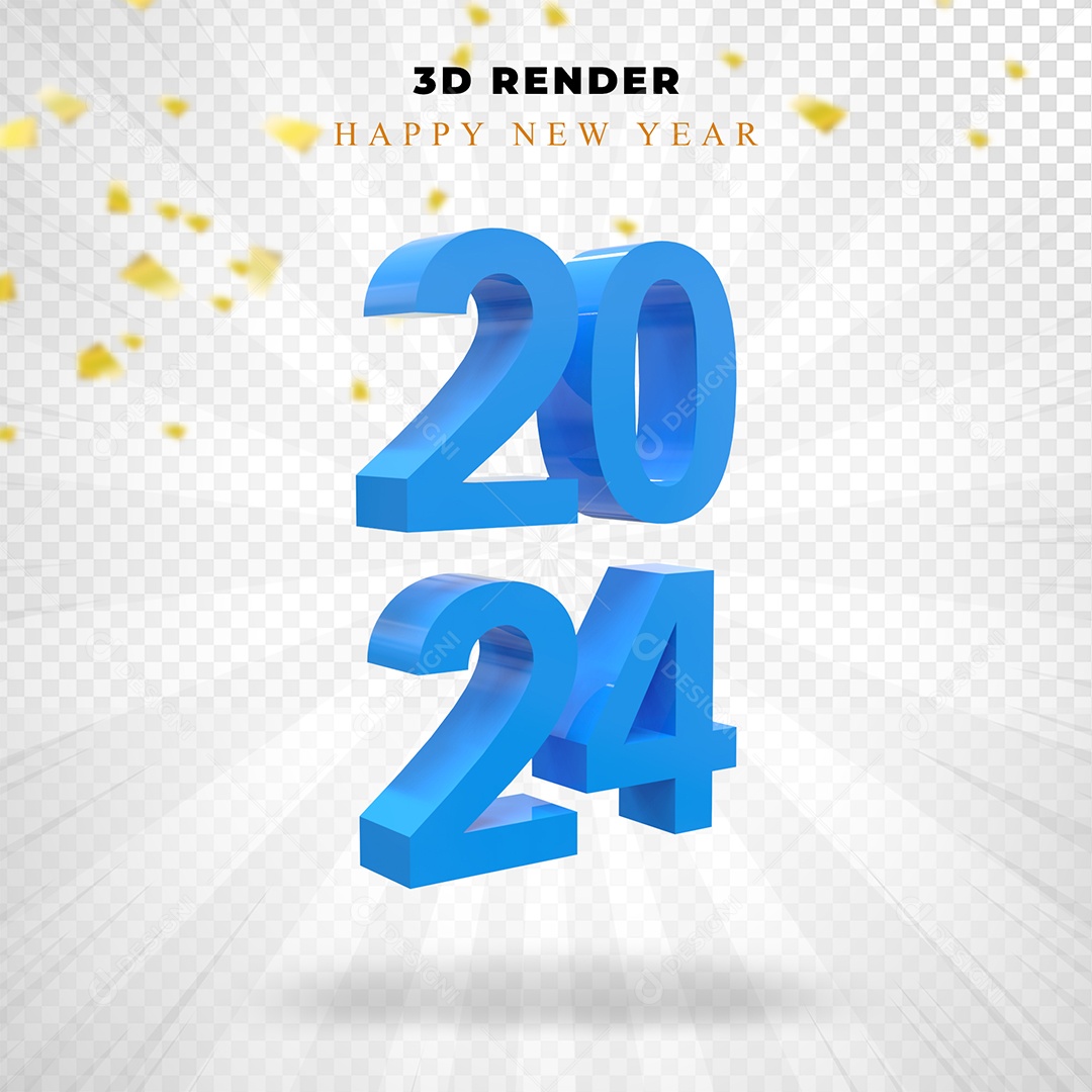 Elemeto 3D Feliz Ano Novo 2024 PAra Composição PSD