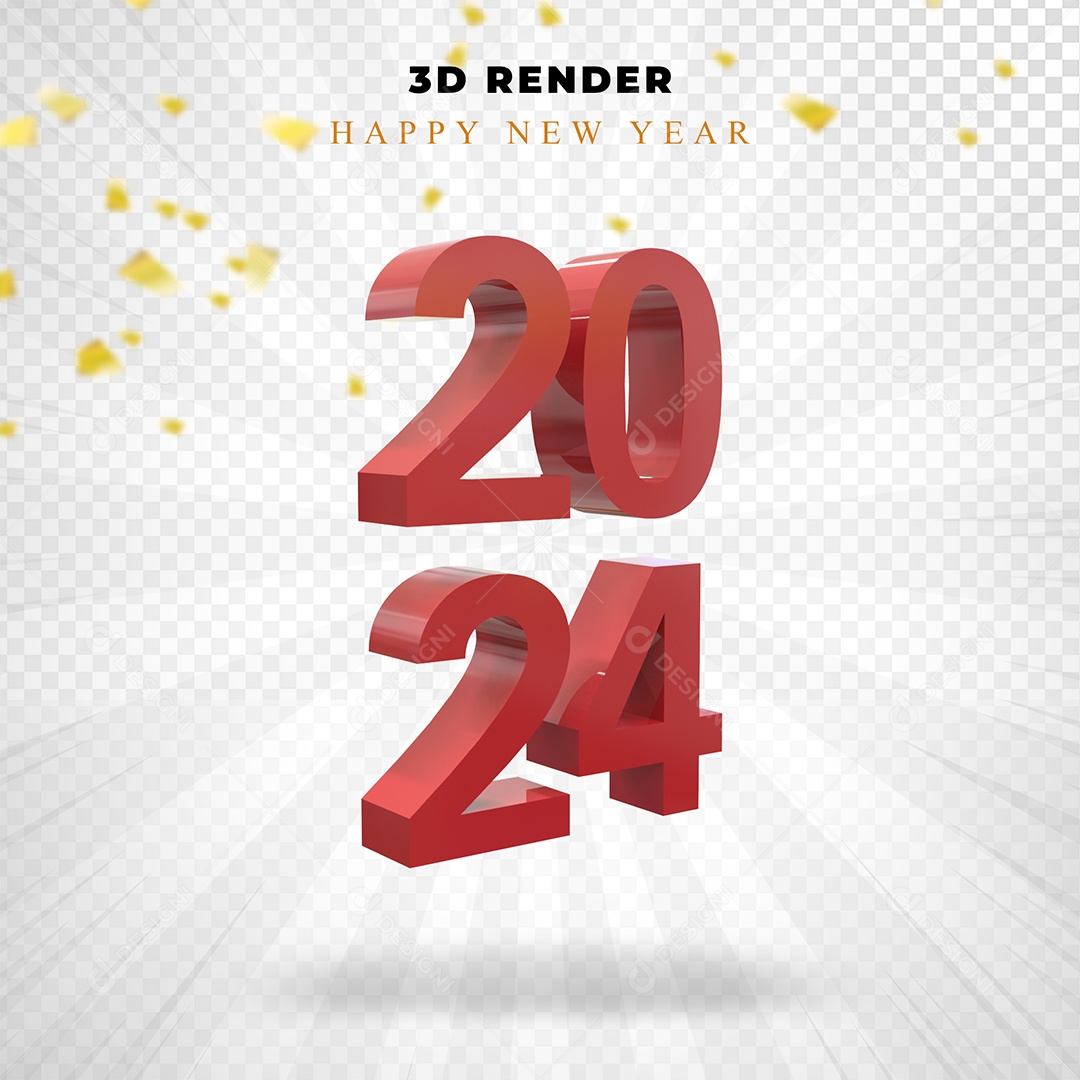 Elemeto 3D Feliz Ano Novo 2024 PAra Composição PSD