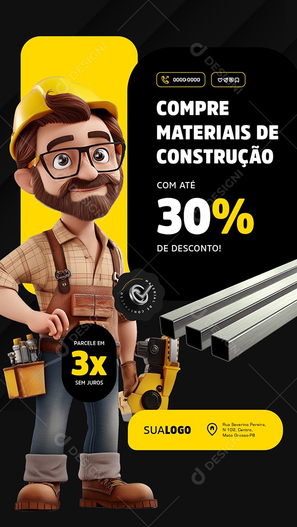 Story Compre Materiais de Construção com Desconto Social Media PSD Editável