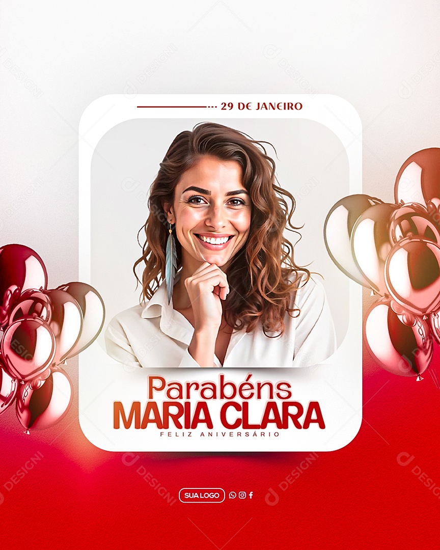 Feliz Aniversário Parabéns Maria Clara Social Media PSD Editável