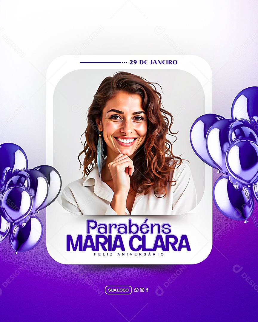 Feliz Aniversário Parabéns Maria Clara Social Media PSD Editável