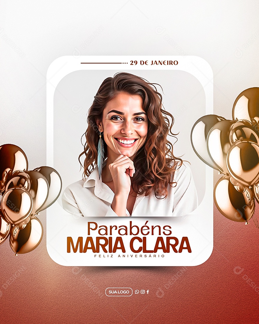 Feliz Aniversário Parabéns Maria Clara Social Media PSD Editável