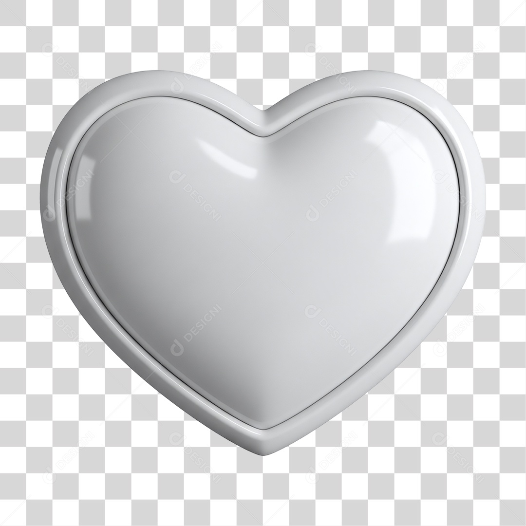 Elemento 3D Coração Branco PNG Transparente
