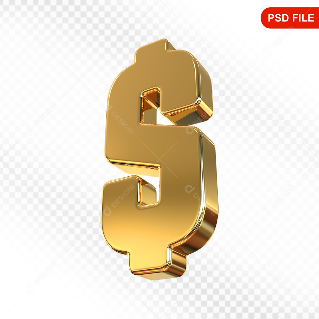 Elemento 3D Ícone Cifrão Dourado Para Composição PSD