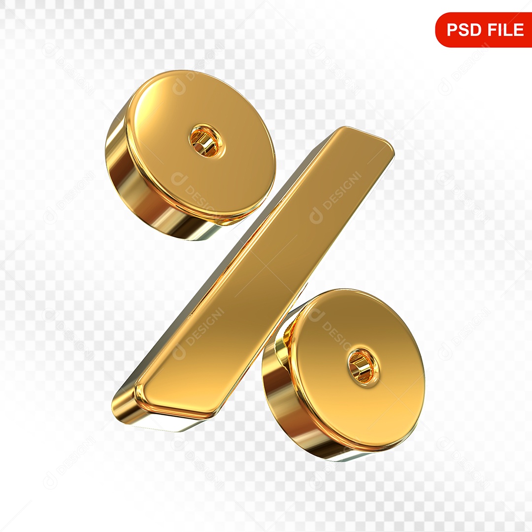 Elemento 3D Ícone de Porcentagem  Dourado Para Composição PSD