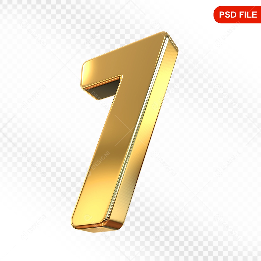 Elemento 3D Número 7 Dourado Para Composição PSD