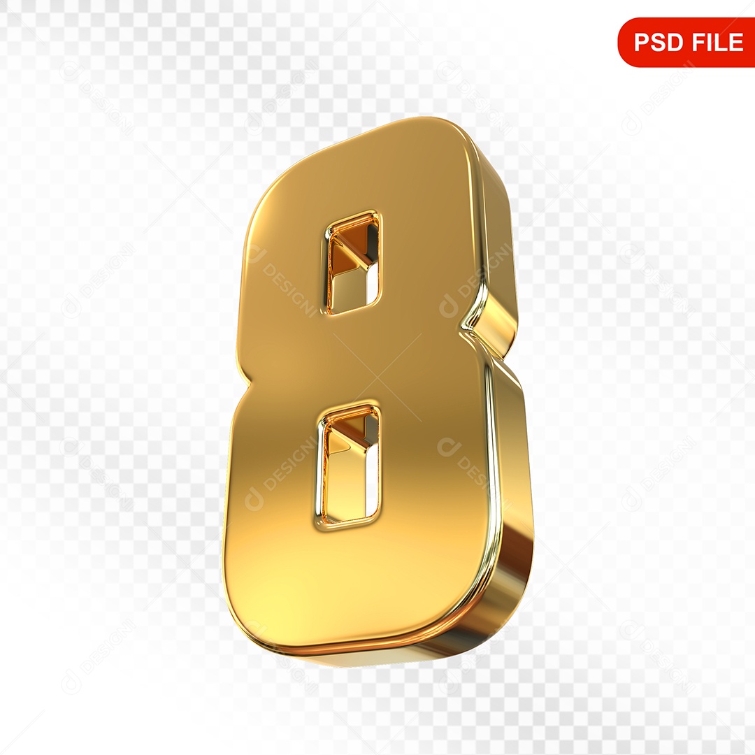 Elemento 3D Número 8 Dourado Para Composição PSD
