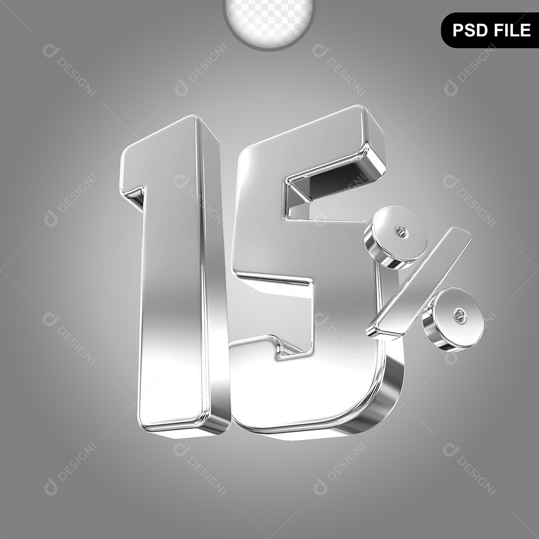 Elemento 3D Número 15% Prata Para Composição PSD