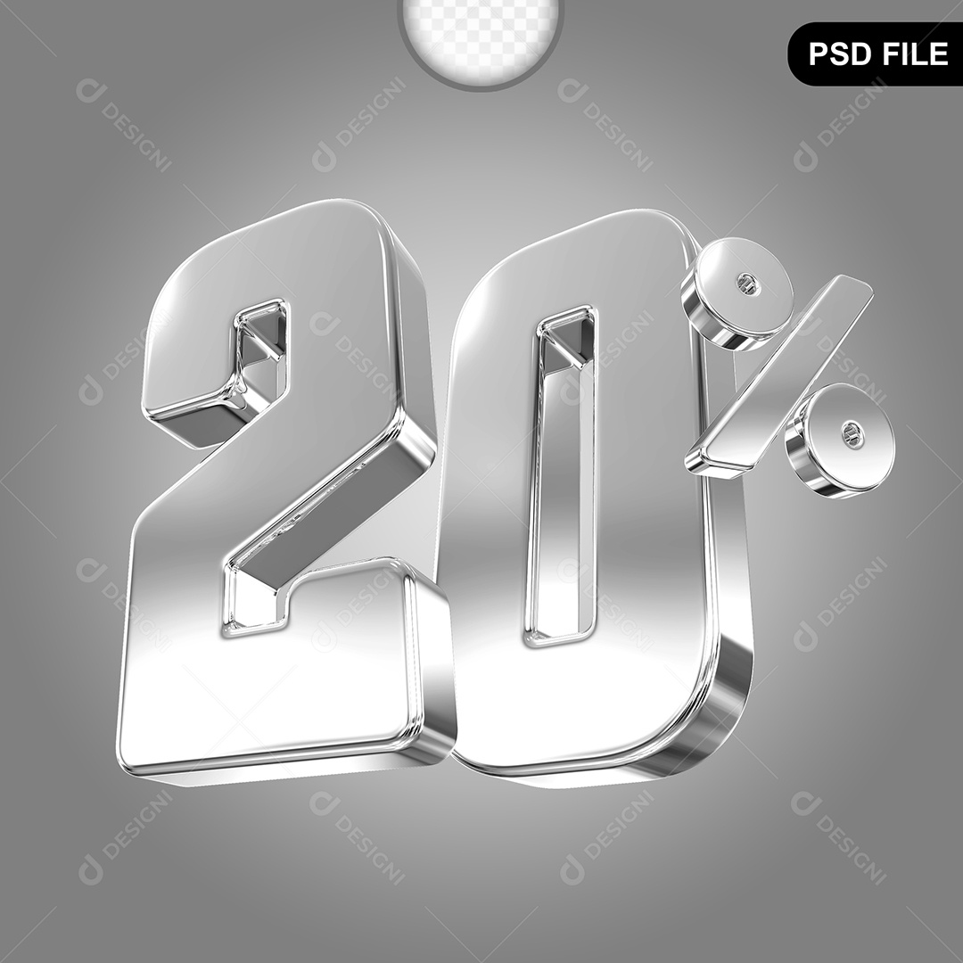 Elemento 3D Número 20% Prata Para Composição PSD