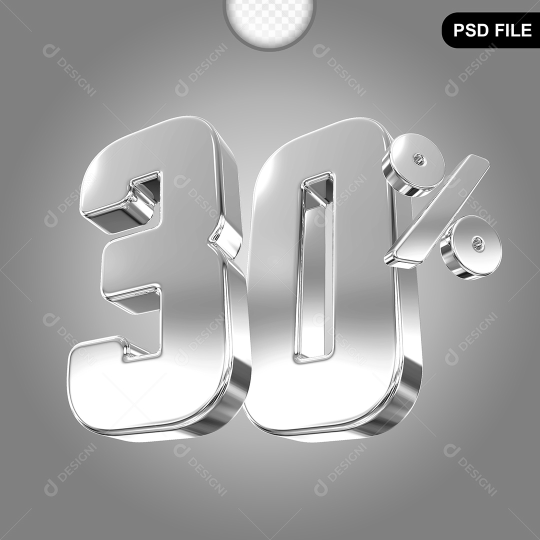 Elemento 3D Número 30% Prata Para Composição PSD