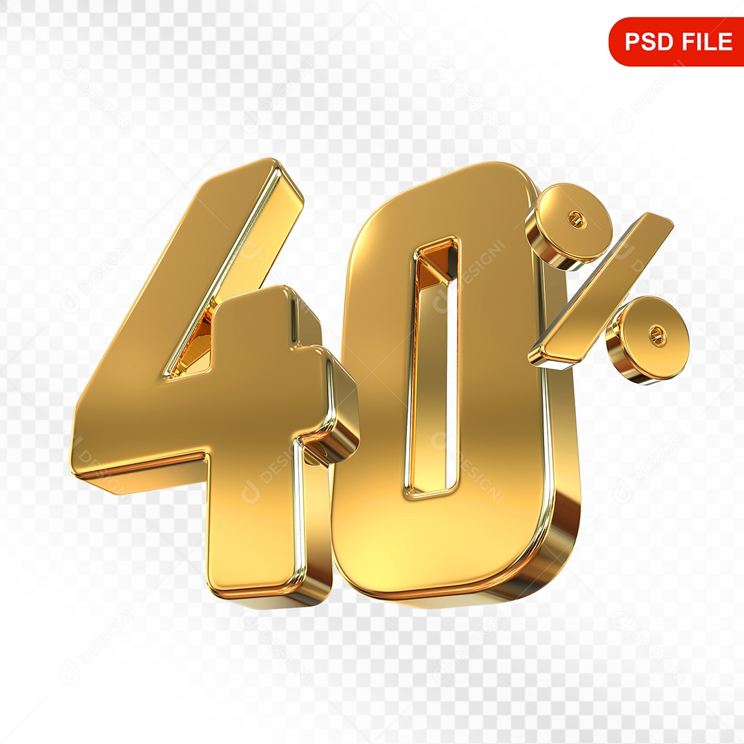Elemento 3D Número 40% Dourado Para Composição PSD