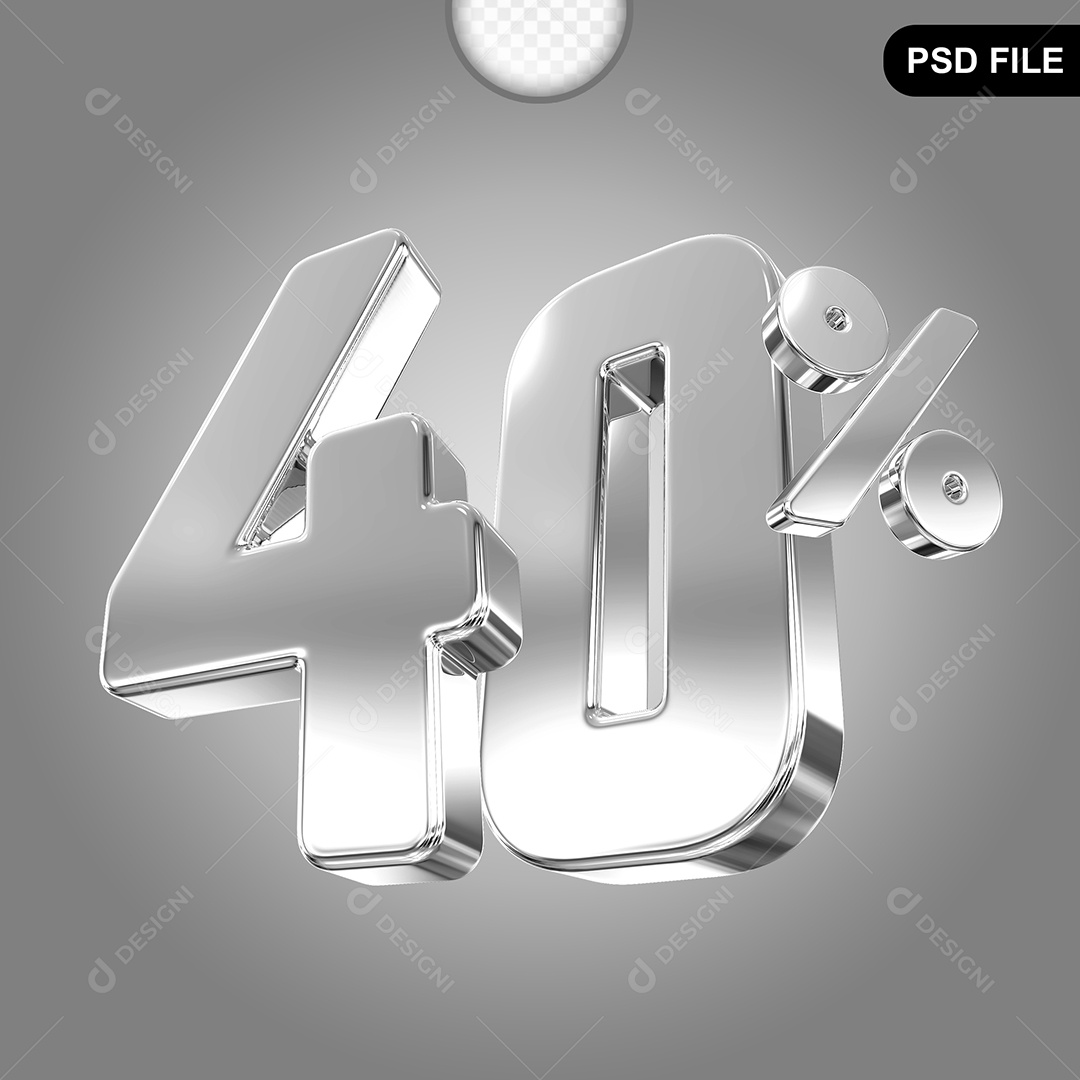 Elemento 3D Número 40% Prata Para Composição PSD