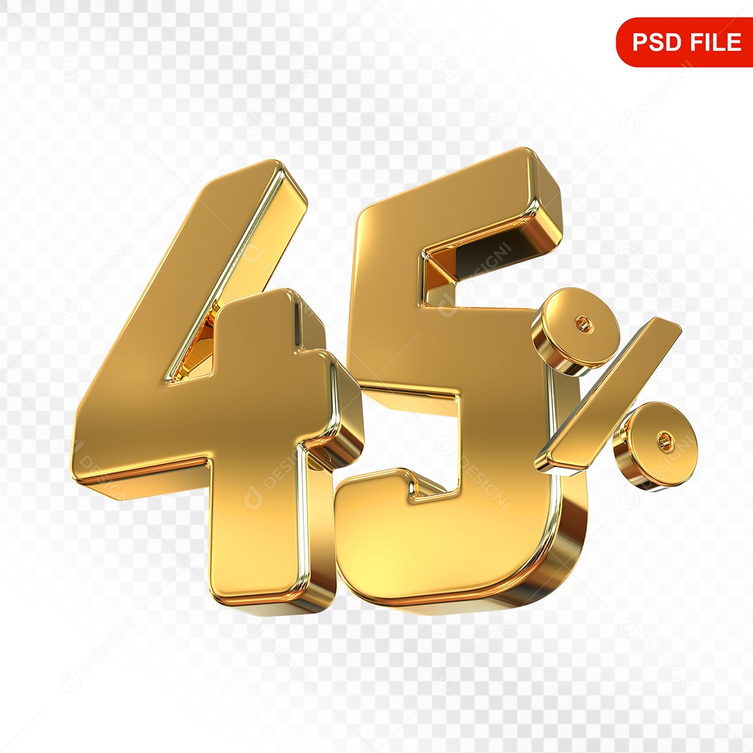 Elemento 3D Número 45% Dourado Para Composição PSD