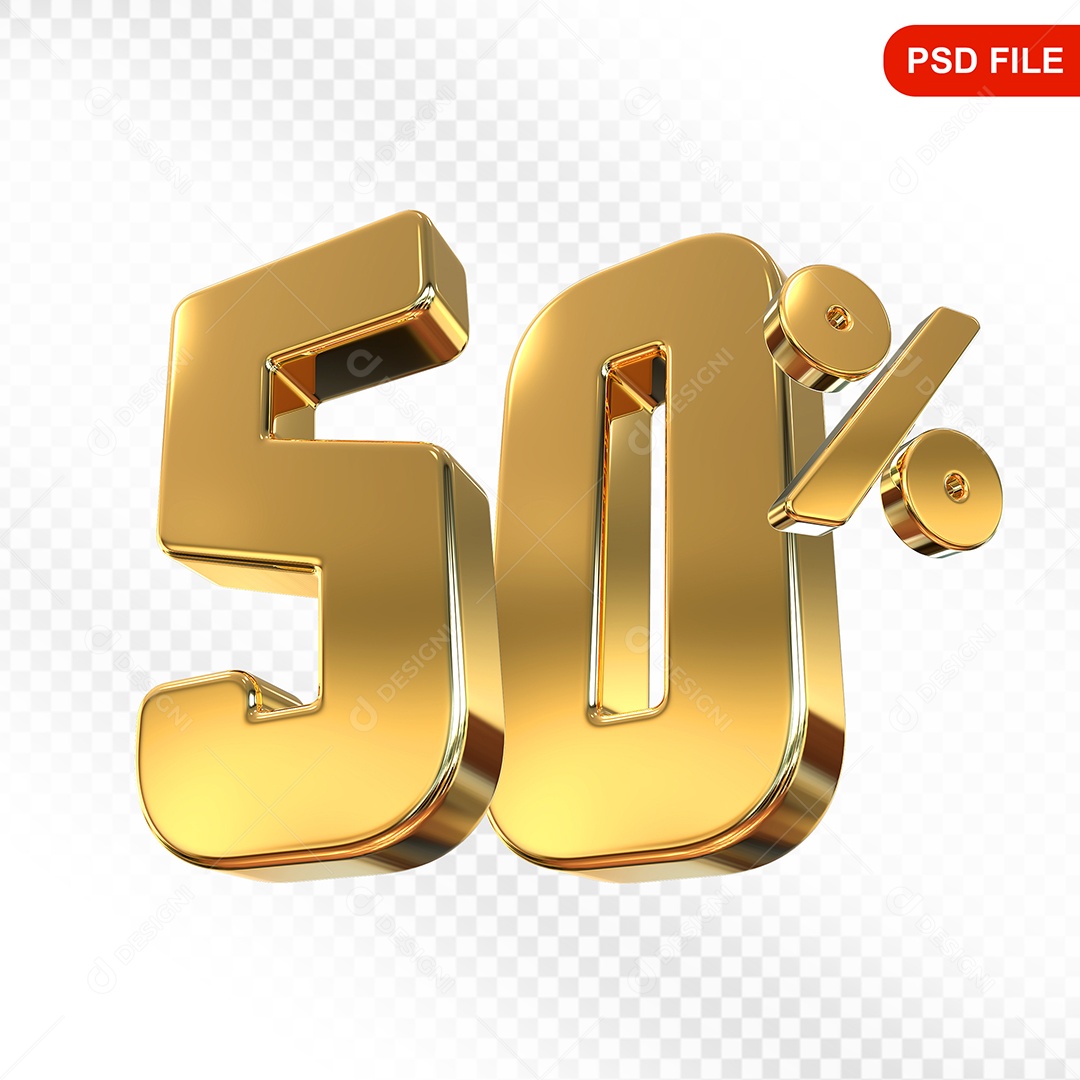 Elemento 3D Número 50% Dourado Para Composição PSD