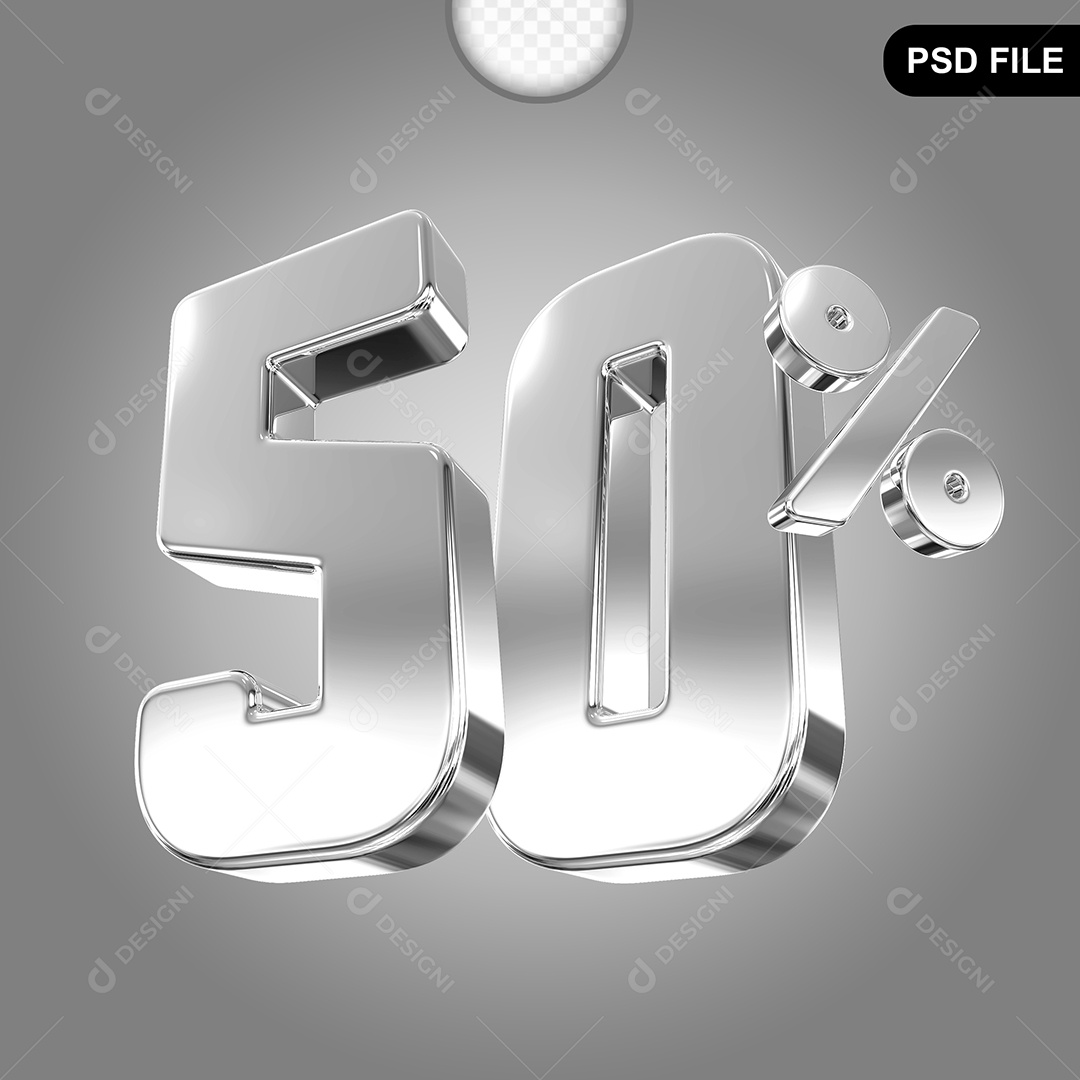 Elemento 3D Número 50% Prata Para Composição PSD